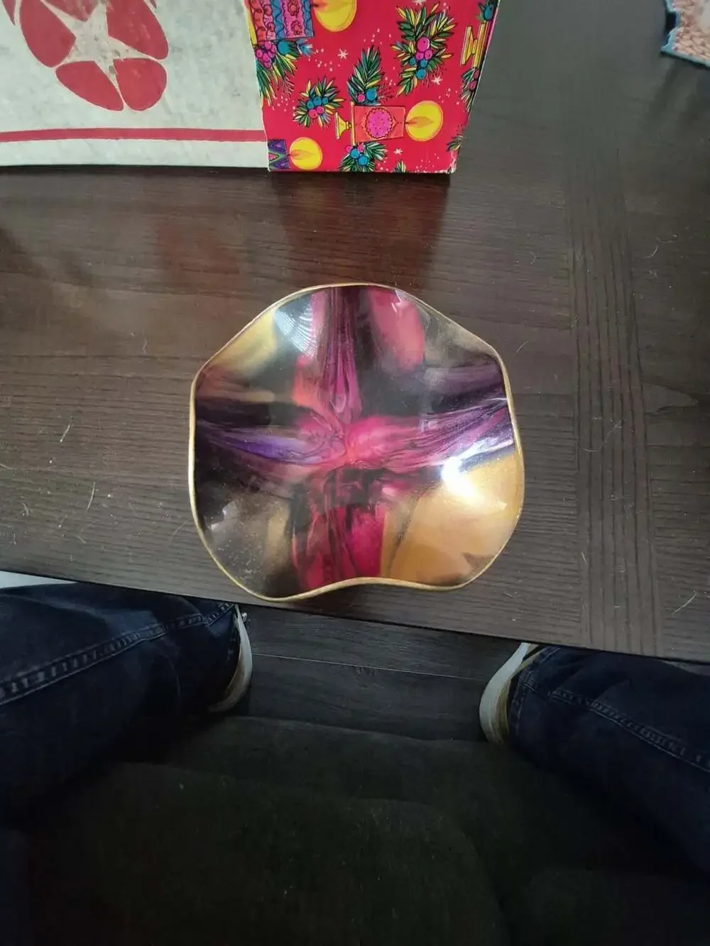 Seetusee Mayfair Canada M 56 Art Glass Dish Purple Gold Leather
